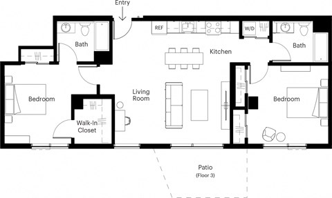 a floor plan of a house with a bedroom and a living room